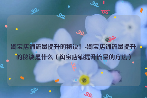 淘宝店铺流量提升的秘诀！-淘宝店铺流量提升的秘诀是什么（淘宝店铺提升流量的方法）